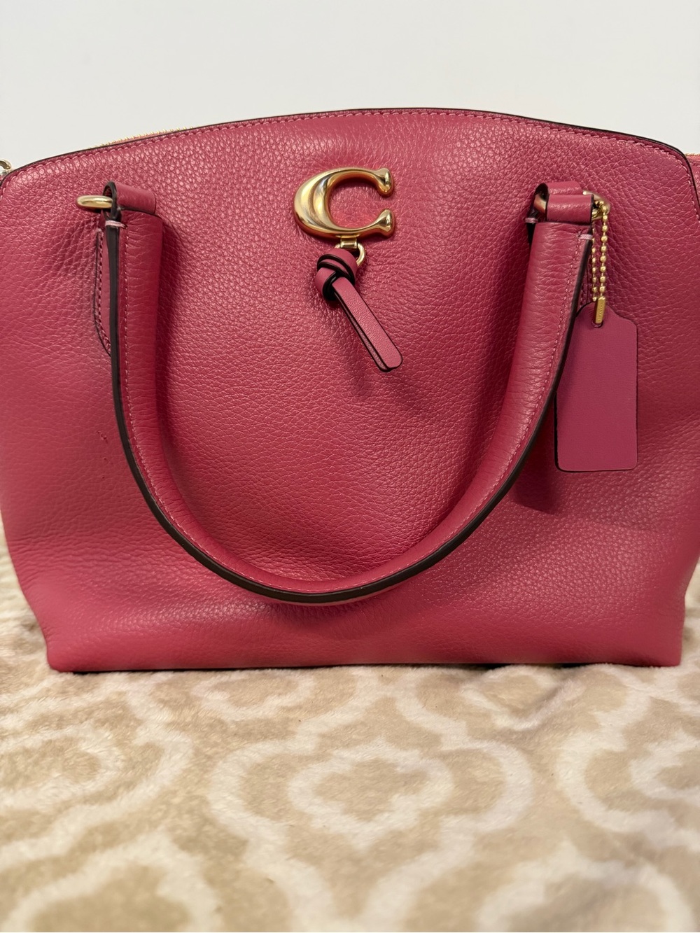 Coach Pebbled Leather Satchel in Raspberry Pink with Gold Hardware